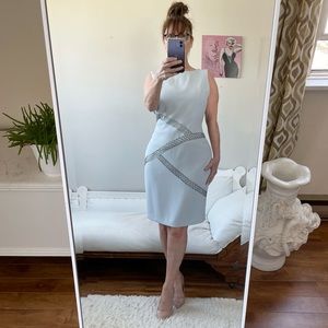 NEW LIGHT GREY SLEEVELESS DRESS V BACK ZIPPER SILVER BEADING DIAGONAL